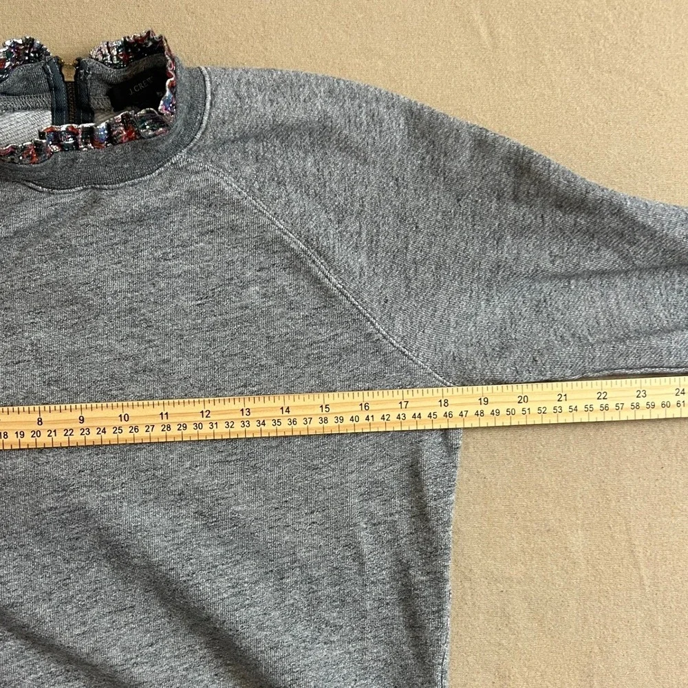 J.Crew Grey Raglan Sweatshirt Metallic Ruffle Trim Back Zip Heathered Top